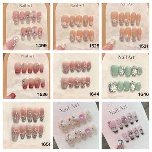 Uñas Postizas de Gel Suave con Efecto Ojo de Gato, Diseño de Alta Gama, Forma Almendrada Cuadrada, 10 Piezas, Punta Francesa, Color Nude, Mariposa, Venta al por Mayor para Salón - Product Image 2
