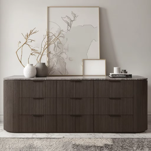 Nouvelle arrivée Ensembles de meubles de chambre à coucher de style américain <span class=keywords><strong>Commode</strong></span> à 9 tiroirs en bois de chêne <span class=keywords><strong>noir</strong></span> Commodes avec dessus en marbre - Product Image 1