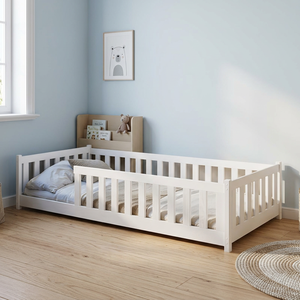 Kids Montessori Durable <b>Pine</b> Solid Wood Modern Floor <b>Bed</b> with Fall Protection and Slatted Frame Extendable Queen <b>Bed</b> - Product Image 3