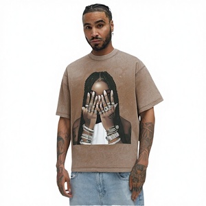 T-shirt Rétro Personnalisé à Col Rond pour Homme, 100% Coton Lavé à l'Acide, Coupe Droite Tricotée, Manches Courtes, Style Hip-Hop, Anti-Plis - Product Image 3