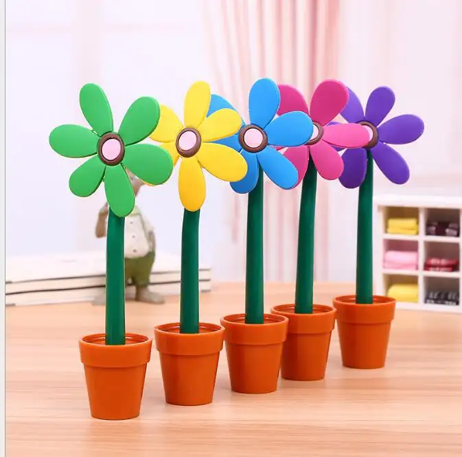 Hot Sale Student Gifts Rubber Sunflower Pens Advertising Daisy Flower Pots Ballpoint Pens Soft Silicone Flower Ink Pens