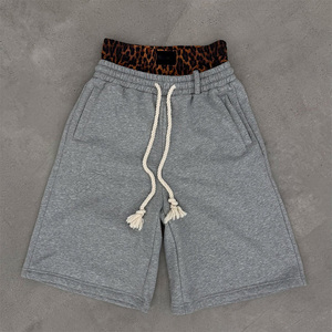<strong>Leopard</strong> Animal <strong>Print</strong> Custom Drawstring French Terry Double Waist Gray Running 100% Cotton Sweat <strong>Shorts</strong> for <strong>Men</strong> Vintage <strong>Shorts</strong> - Product Image 2