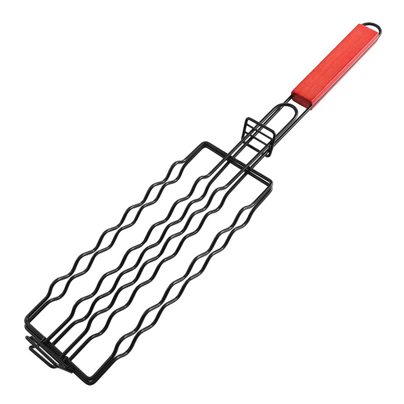 Hot Dog Grill Clip Outdoor Camping Utensil with Mesh Grill Net for Sausage Cooking Tool