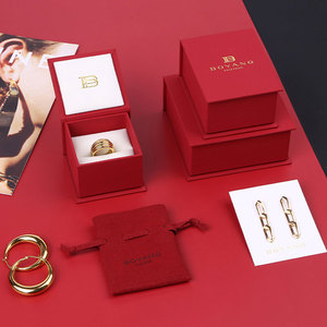 Boyang Custom Logo Printed Red Flip Paper Jewelry <b>Earring</b> Necklace Packaging <b>Box</b> - Product Image 1