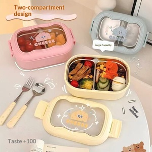 可爱便携式奶酪保温不锈钢午餐盒，带按扣，501-800ML 方形容量，可微波，适合学生 - Product Image 3