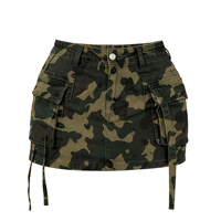 Mini-jupe cargo en jean pour femme, taille basse, extensible, avec short intégré, style urbain