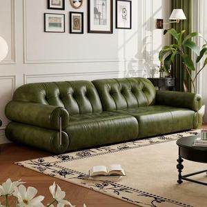 Ensemble de canapés sectionnels en cuir véritable ciré à l'huile, style vintage moderne, avec assise rebondissante et capitonnage en cuir pour salon - Product Image 1