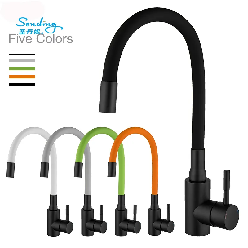 Colorful Hose Kitchen Faucet Black Hot Cold Water Stainless Steel Kitchen Mixer Tap Spout grifo giratori 360