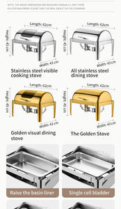 家庭用ステンレス鋼ビュッフェキッチン機器ゴールデンチャフィングディッシュ食品暖かいモダンな電気デザインホテル - Product Image 2