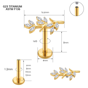 Boucles d'oreilles créatives <span class=keywords><strong>en</strong></span> forme de branche d'arbre pour femme, cadeau de mariage, <span class=keywords><strong>piercing</strong></span> labret <span class=keywords><strong>en</strong></span> titane PVD 18K pour tragus, hélix, daith - Product Image 4