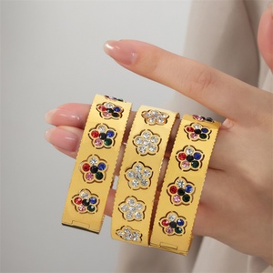 Fashion Fine Jewelry Elegant Stainless Steel Chunky Colorful Zircon Flower <b>Bangle</b> <b>Bracelets</b> - Product Image 3