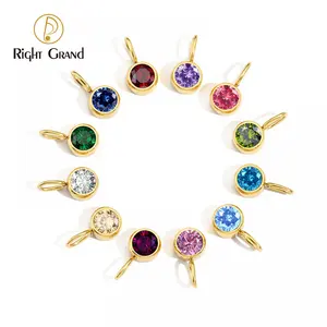 INS Stainless Steel Gold PVD Plated DIY 8mm Colorful Birthstone Charm Pendant Accessories Jewelry Fitting