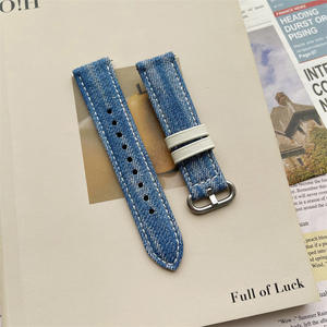 Bracelet de <span class=keywords><strong>montre</strong></span> personnalisé en usine Lionorm pour Huawei/Xiaomi/Samsung Bracelet de <span class=keywords><strong>montre</strong></span> actif 20mm Bracelet de <span class=keywords><strong>montre</strong></span> en <span class=keywords><strong>tissu</strong></span> Denim lavé teint par cravate - Product Image 1