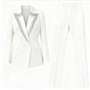 Traje de Dos Piezas para Mujer, <span class=keywords><strong>Blazer</strong></span> Cruzado con Pedrería <span class=keywords><strong>Verde</strong></span> <span class=keywords><strong>Lima</strong></span> y Pantalones Acampanados - Product Image 1