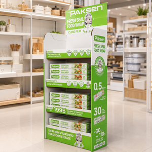 OEM ODM Eco Corrugated Display Stand, Custom Logo Rack for <b>Plastic</b> <b>Wrap</b>, Kitchen Supplies & Household Merchandising - Product Image 1