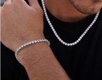 Stokta takı seti 5mm 6mm Moissanite tenis bilekliği zincir kolye erkekler 925 ayar gümüş Hip Hop takı gemi hazır