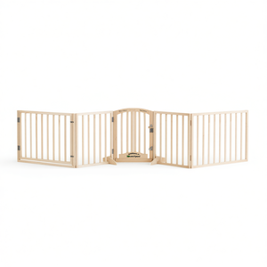 Barrière pliable pour chien en bois de peuplier à 4 panneaux avec porte, 126 pouces, enclos pour animaux de compagnie, utilisation intérieure - Product Image 1