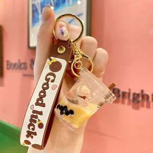 2022 New Cute Acrylic Keyring <b>Key</b> Chain <b>Ring</b> Oil Floating Little Bear Bubble Boba Quicksand Milk Tea Cup Liquid Keychain - Product Image 2