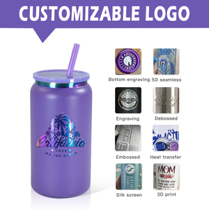 Khắc laser 16oz đôi tường thép không gỉ cách nhiệt cầu vồng bên dưới cốc bột tráng bia có thể Mason Jar với nắp - Product Image 6