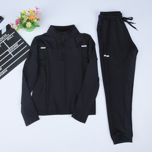 Детский спортивный костюм унисекс для осени и зимы, быстросохнущий, из спандекса/полиэстера, с воротником-стойкой, однотонный, с длинными рукавами, для активного отдыха - Product Image 4