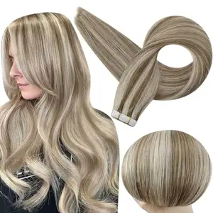 Qsy bán buôn băng trong phần mở rộng tóc tự nhiên 100% Nga Con người Băng tóc hai mặt tóc vàng phần mở rộng