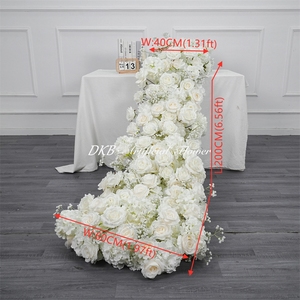 DKB Factory Customized Artificial Silk Rose White Flower <b>Table</b> Runner Row for Wedding Party Event Decoration - Product Image 2