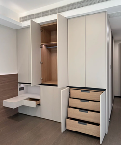 ตู้เสื้อผ้าอิสระทันสมัยพร้อมประตูบานพับสไตล์ไม้เมลามีนคุณสมบัติการพับที่สะอาดสำหรับห้องนอนอพาร์ตเมนต์หรือการใช้งานในโรงแรม - Product Image 5