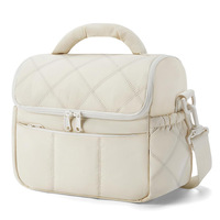 Geïsoleerde lunchtas van nylon met opdruk, gewatteerd, pluizig, waterdicht, draagbaar, picknickkoeltas