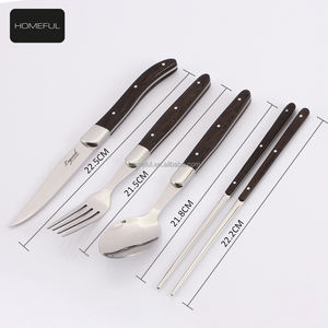 <span class=keywords><strong>Service</strong></span> de couverts de luxe réutilisables en acier inoxydable <span class=keywords><strong>Laguiole</strong></span> 4 pièces avec wengé, <span class=keywords><strong>couteau</strong></span> à steak, <span class=keywords><strong>fourchette</strong></span>, cuillère et baguettes inclus - Product Image 3