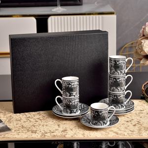 Ensemble de tasse et soucoupe à thé en porcelaine osseuse de luxe, noir, pour cadeau, fête, maison - Product Image 2
