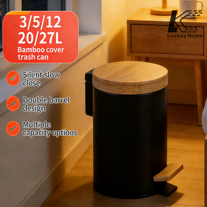 Tempat Sampah <span class=keywords><strong>Pedal</strong></span> Kaki Tutup Bambu Grosir untuk Dapur, Kamar Mandi & Kamar Tidur - Product Image 2
