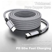 Kabel Pengisian Daya Nilon Terjalin Dual Type-C PD 60W Pengisian Cepat dengan Konduktor Tembaga Murni untuk Smartphone Laptop Perangkat IOS