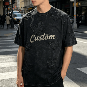 Camiseta Oversize para Hombre de Manga Corta con Cuello Redondo, Estampado Dripping, Estilo Urbano y Bajo Deshilachado - Product Image 2