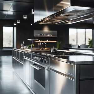 Modern Stainless Steel Kitchen Integrated Island Unit High Quality Finish Custom Design Service for Apartments Includes Sink - Product Image 2