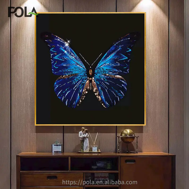 POLA Luxury Blue Butterfly pittura decorativa Crystal Porcelain Painting Square murale portico Hanging Painting Wall Art