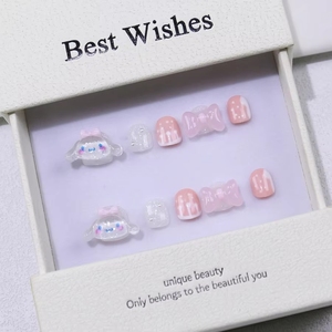 <span class=keywords><strong>Ongles</strong></span> carrés courts en ABS à motif amande pour l'été, mignons, à presser, pour enfants, 10 pièces, design acrylique style modèle pour doigts - Product Image 2
