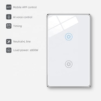 Interruptor táctil WiFi de 2 botones para EE. UU., 220 V, control remoto, compatible con Alexa y la aplicación Google Smart Life, interruptor de pared