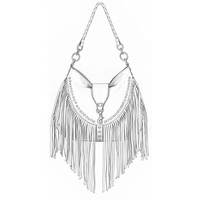 Sac à bandoulière en cuir Xinzirain avec broderie géométrique personnalisée, détail franges, bandoulière croisée, style ethnique chic pour femme