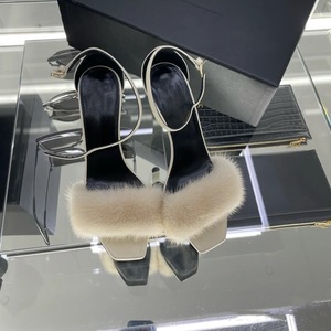 Sandales à talons hauts pour femmes, style romain, en fourrure de vison française, fines, à bout carré, personnalisées par le <span class=keywords><strong>fabricant</strong></span>, pour l'été - Product Image 5