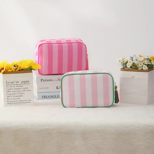 Wholesale Custom Logo Tassel Embroidery 300D Lightweight <strong>Makeup</strong> Bag <strong>Travel</strong> Toiletry Striped Cosmetic Bag <strong>Case</strong> - Product Image 3