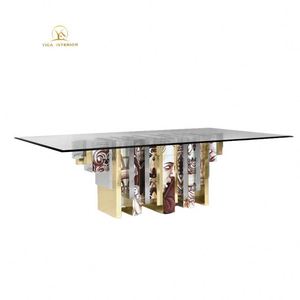 Mesa <span class=keywords><strong>de</strong></span> <span class=keywords><strong>Comedor</strong></span> <span class=keywords><strong>Rectangular</strong></span> <span class=keywords><strong>de</strong></span> <span class=keywords><strong>Vidrio</strong></span> Templado Pintada a Mano, Diseño Italiano <span class=keywords><strong>de</strong></span> Lujo, Muebles para el Hogar Bocadolobo Art, <span class=keywords><strong>Comedor</strong></span> - Product Image 3