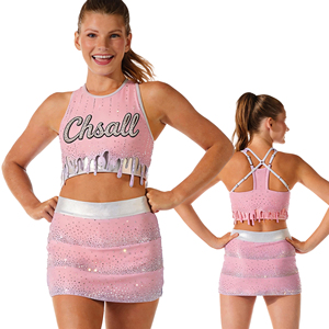 Top <span class=keywords><strong>con</strong></span> Orlo Tagliato al Laser e Design Stampato, Logo Personalizzato, Strass Rosa, Magliette e Top per Allenamento Cheerleading, Uniforme - Product Image 1