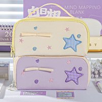 Tempat Pensil Bordir Bintang Estetis, Kantong Pena Kanvas Pastel Lucu, Tas Penyimpanan Alat Tulis Genggam untuk Anak Perempuan, Logo Dapat Disesuaikan
