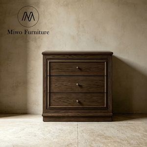 Modern Brown <strong>Antique</strong> Stained Wooden 3 Drawer Nightstand Set 2 Cabinet Hotel Bedroom Furniture Hotel Apartment <strong>Bedside</strong> <strong>Table</strong> - Product Image 3