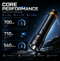 Lampe torche LED 700lm en alliage d'aluminium, portée 710m, rechargeable USB, étanche IP65, pour camping, OEM ODM, moule gratuit, vente en gros, 44 ans d'expérience en usine