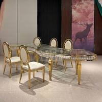 Table de salle à manger demi-lune en acier inoxydable Royal Modern Hotel avec plateau en verre trempé pour événements de mariage