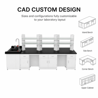 Table de laboratoire sur mesure ODM entièrement en acier avec évier et robinets, plateau en résine époxy, poste de travail pour laboratoire de biologie et de microbiologie