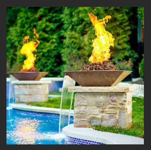 Outdoor Garden Backyard Gas <b>Fire</b> Bowl with Waterfall 3mm Thick Corten Steel <b>Fire</b> <b>Pit</b> for Swimming Pool Patio Natural Rusted - Product Image 6