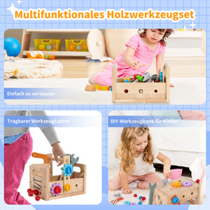 Ensemble de 28 outils en bois pour enfants, boîte à outils Montessori, jeu de construction DIY, kit d'outils de jeu d'imitation, jouet éducatif en bois - Product Image 3