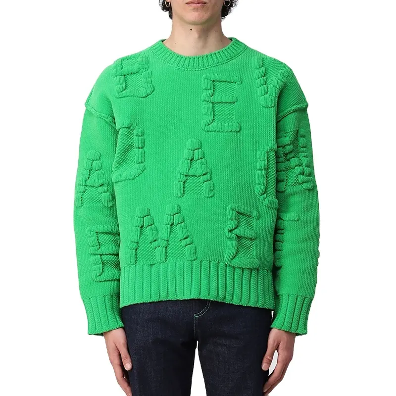 2023 Custom OEM ODM Men Embossing Sweater Knit Pullover Knitwear Long Sleeve Jumper Cotton Winter Men Custom Knitted Sweater
